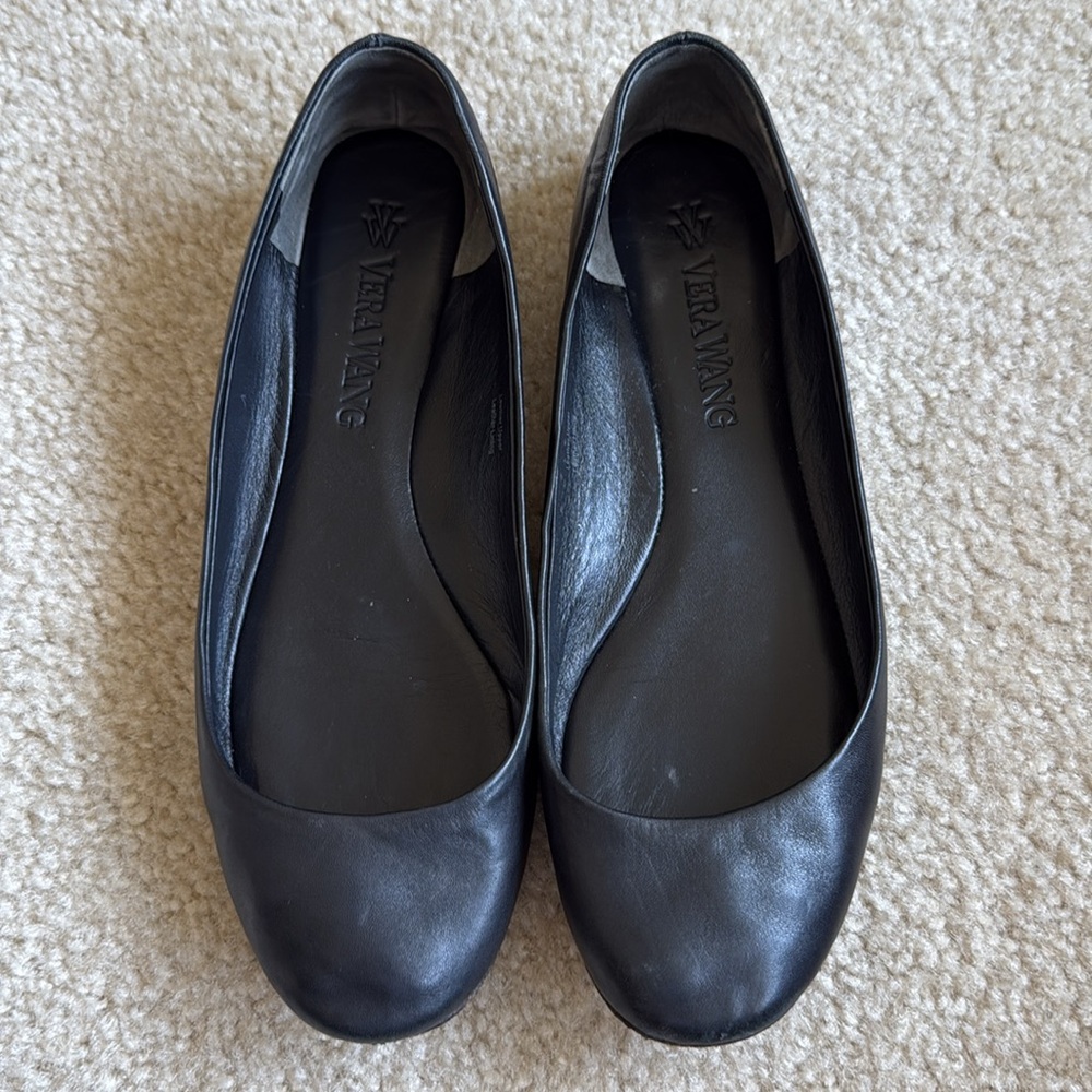 Vera Wang Black Leather Ballet Flats